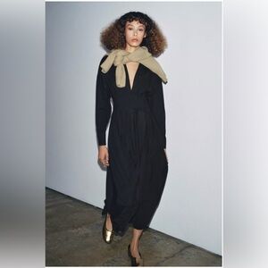 ZARA Pleated Midi Black Dress Size M NWT